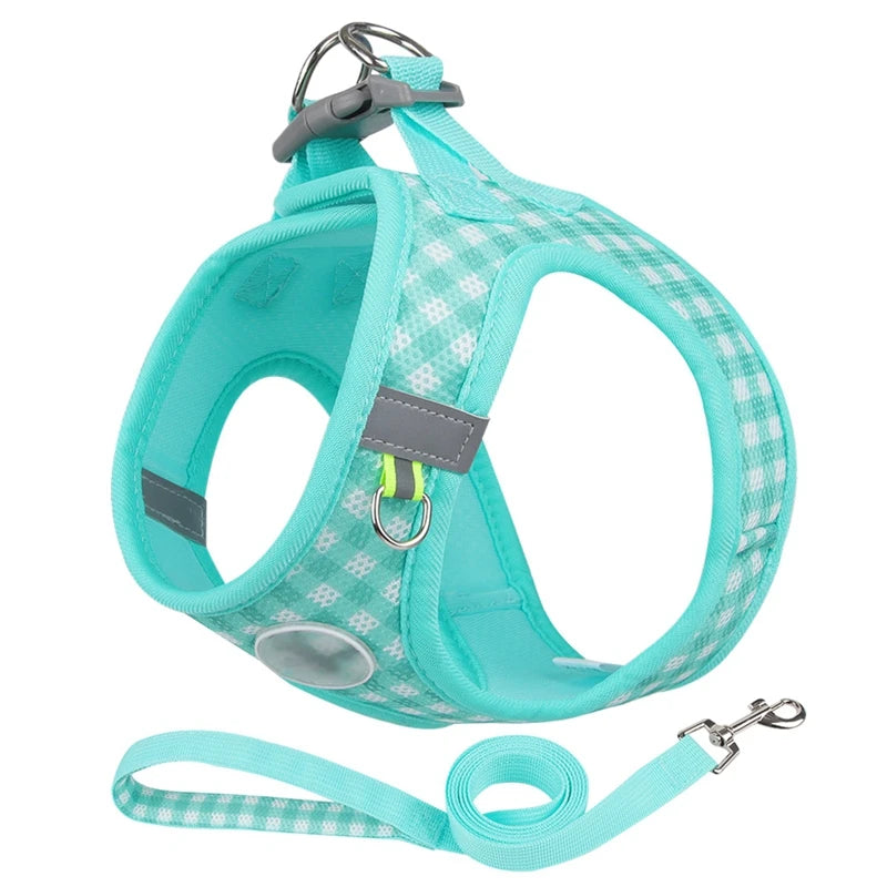 Comfortable Plaid Dog Harness with Leash Stylish Polyester Pet Vest for Small to Medium Dogs for Outdoor Walks and Activities