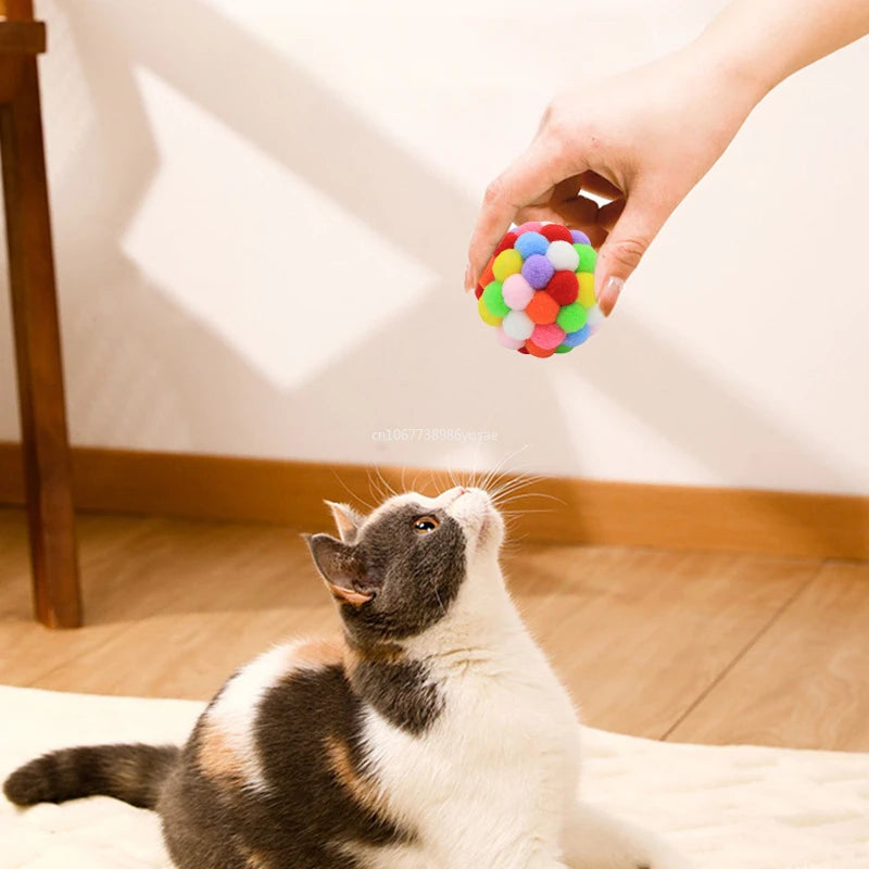 1PC Cat Toys Pet Plush Ball Toy Pet Elastic Bell Ball Self Hi Balls Playing Cat Colorful Woolen Ball Cat Toys Interactive 고양이캣타워