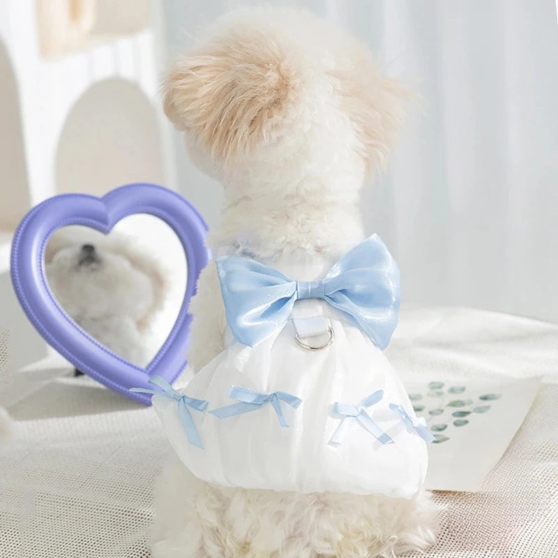 Cat Bow Streamer Tulle Princess Skirt Spring and Summer Suspender Skirt Dog Dress Pet Strap Skirt with Bow-Knot Kitten Clothes