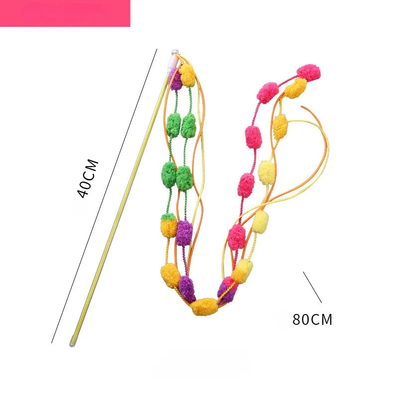 Cat Teaser Wands Three-section Telescopic Fishing Pole Wand Kitten Funny Catcher Teaser Stick Rod Interactive Stick Teaser Toys