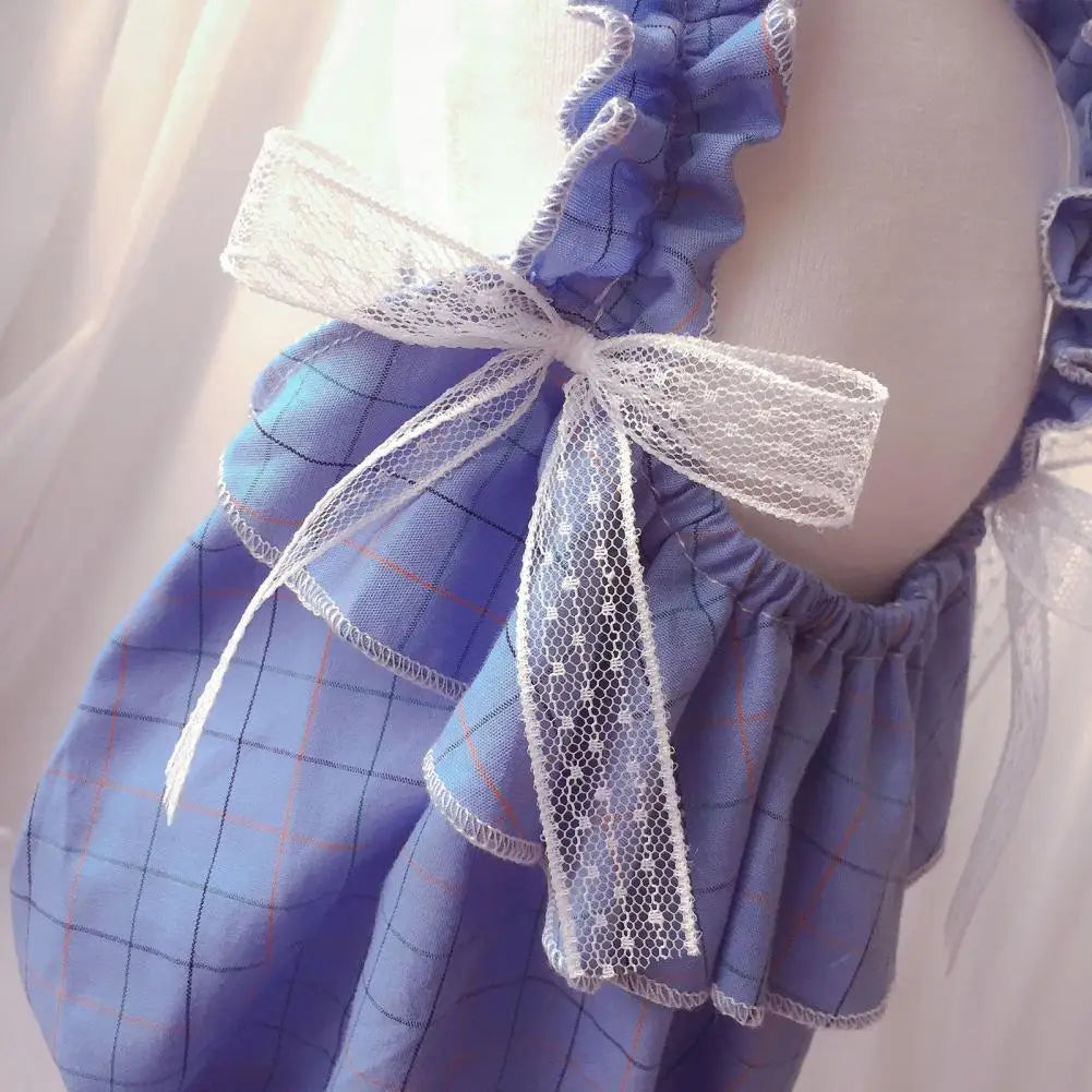 Summer Cat Dresses Bowknot Tie Plaid Pattern Cats Dogs Dress Lantern Bottom Sleeveless Kit Puppy Skirt Pet Clothes For Outdoor