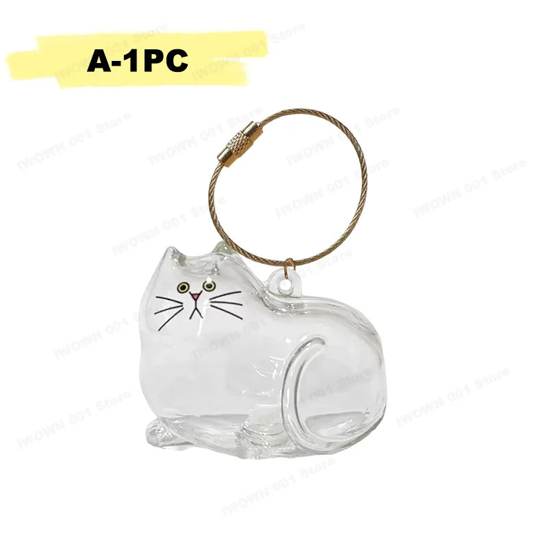 Cat Hair Storage Box Memorial Keychain Transparent Pet Fur Storage Container Hanging Cat Keychain Pendant for Pet Lovers