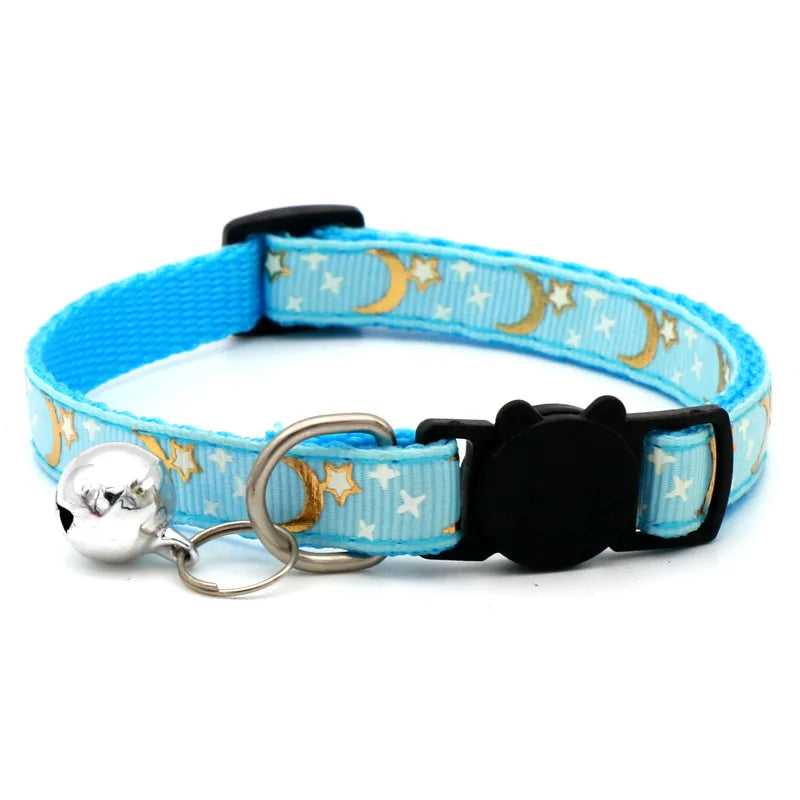 Cat Dog Collar Gold Color Stars and Moon Pet Collar with Bell and PP Material Separator Reflecting Safety Bucket Solid Safe