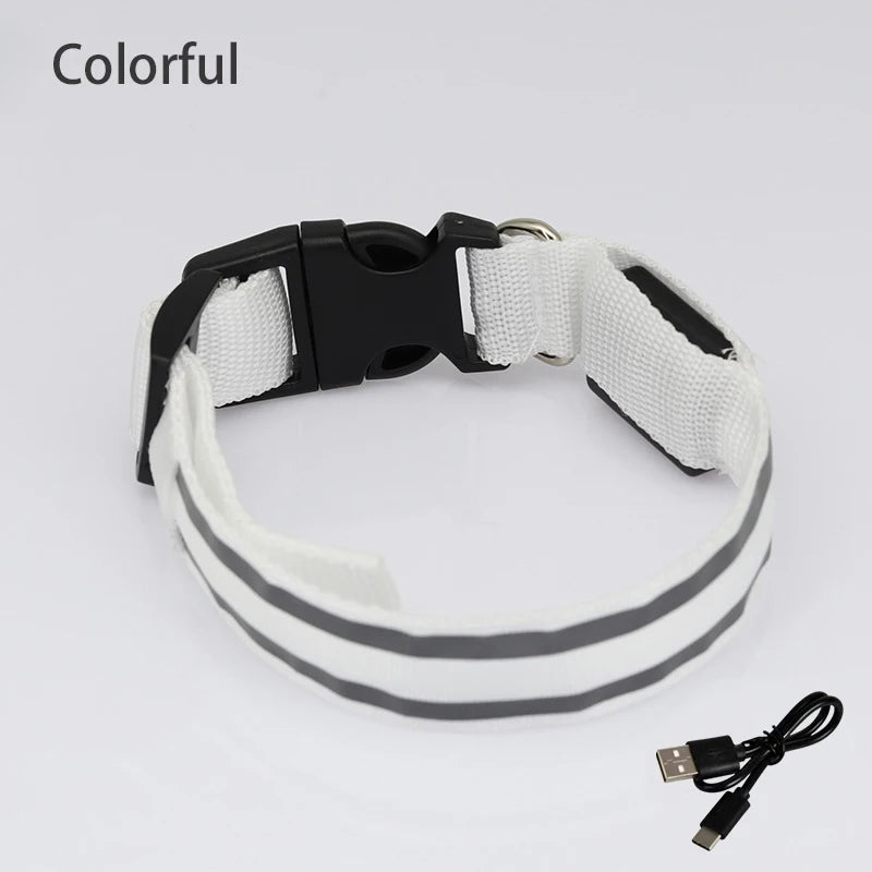 Reflective Dog Collar Luminous Night Safety Usb Rechargeable LED Dog Collar Light For Small Dogs Cat Pet Collar Para Perro XS-XL