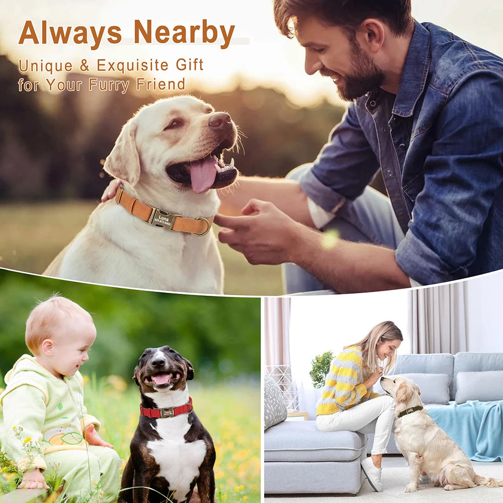 Personalized Anti-lost Dog Collar Custom Dog ID Tag Collars Soft PU Leather Pet Collars Free Engraved Metal Buckle For Bulldog