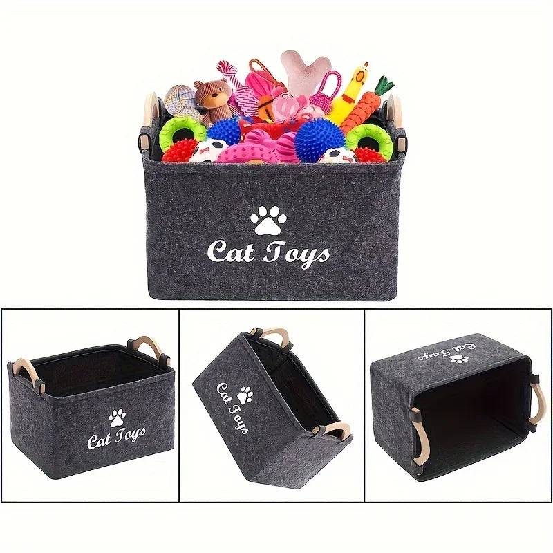 Cat Toys Storage Basket: Perfect for Organizing Your Feline Friend's Toys and Accessories - Durable Polyester Material, Handy Ha