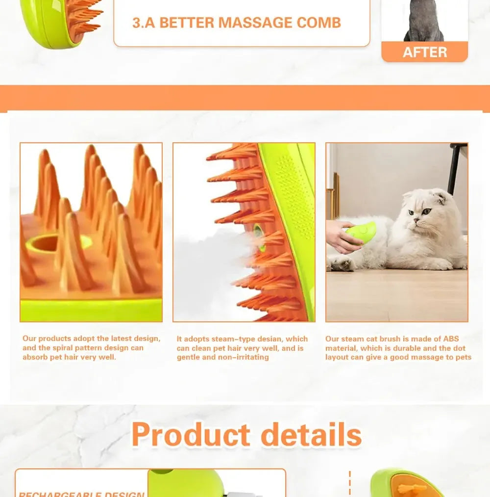 UNTIOR 3 in 1 Cat Dog Steamy Brush Steam Brush Spray Cat Hair Brush For Massage Pet Grooming tool Shedding Sprays Massage Combs