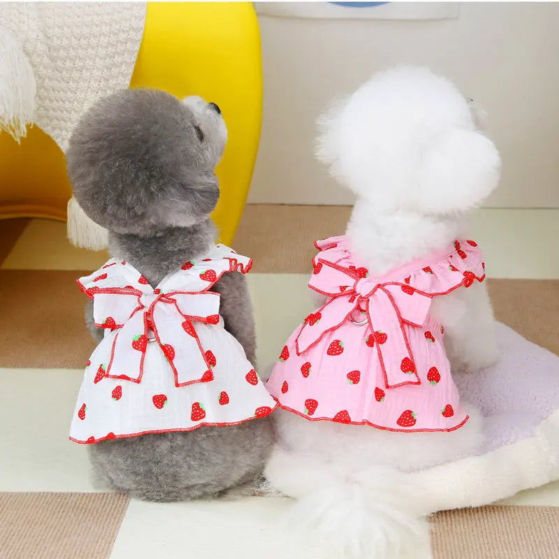 Strawberry Print Pet Dog Dress 2025 Dog Clothes Cute Bow Summer Puppy Costume Chihuahua French Bulldog Clothing Cat Dog Swimsuit