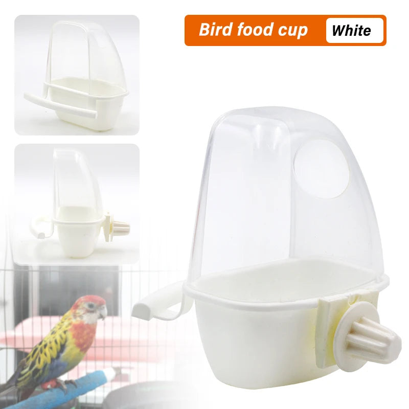 Bird Feeder for Cage Hanging Bowl Cups Parakeet Feeder Box Pet Cage Plastic Food Container Easy To Install Accessories 1/2 Pcs