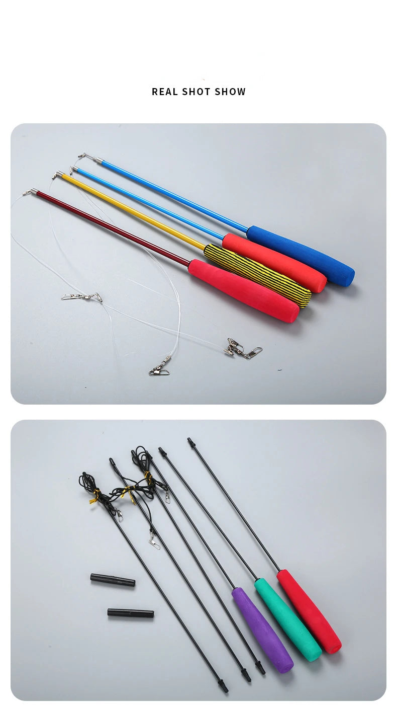 Cat Teaser Wands Three-section Telescopic Fishing Pole Wand Kitten Funny Catcher Teaser Stick Rod Interactive Stick Teaser Toys
