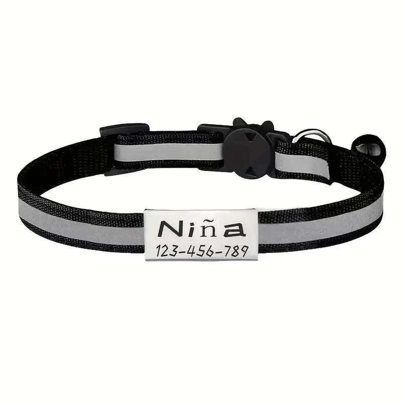 Personalized Free Engraving Reflective Cat Safety Buckle Collar Adjustable Custom ID tag Nylon Puppy Kittens Necklace