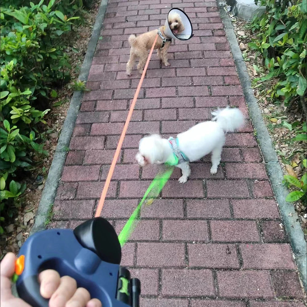 Retractable Dog Leash With Flashlight And Bag Box Outdoor No Tangle Double Pet Leashes For Two Dogs Cats Chihuahua Traction Rope