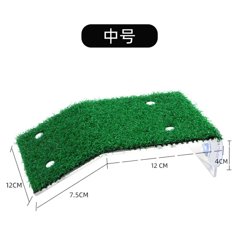 Fish Tank Lawn Turtle Basking Platform Turtle Climbing Platform with Suction Cup Simulation Turf Turtle Ramp Ladder for Aquarium