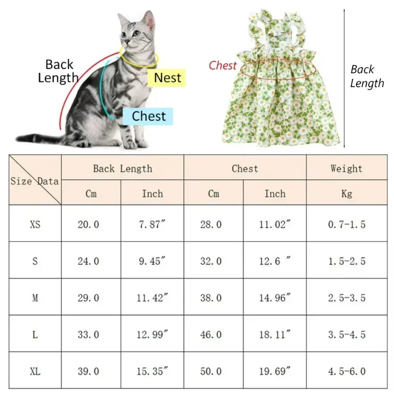 Cat Suspender Floral Skirt In Summer | Floral Dress for Teddy and Small Dog | Cute Camisole Skirt Puppy and Kitten Pet Clothing