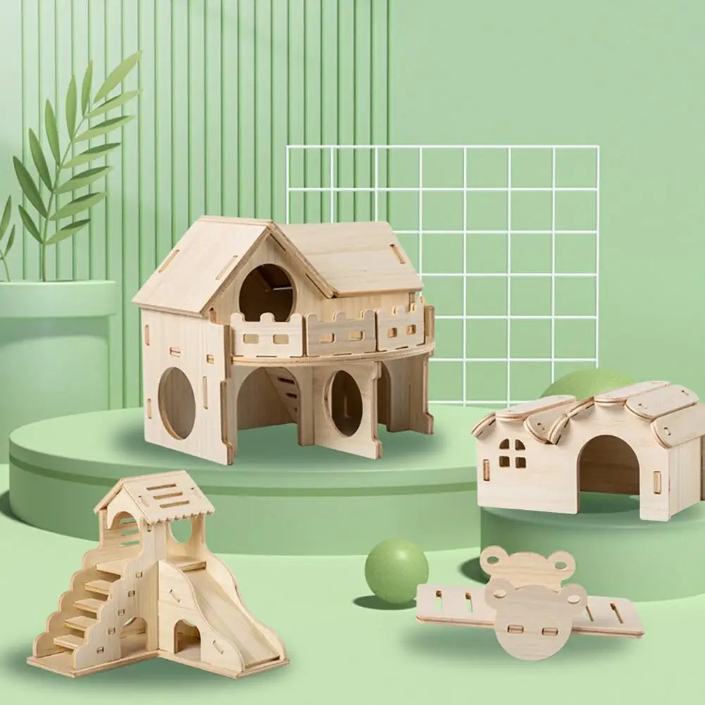 Wooden Hamster House Swing Sleeping Nest, Multi-Holes, Breathable Double Layer, Fun Toys, Small Pet Supplies