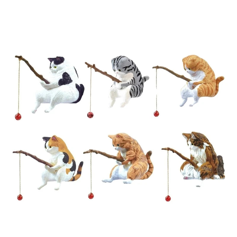 Fishing Cat Ornaments Aquarium Decoration Fish Landscaping Cartoon Cat Statue Mini Resin Figurine Home Decorations