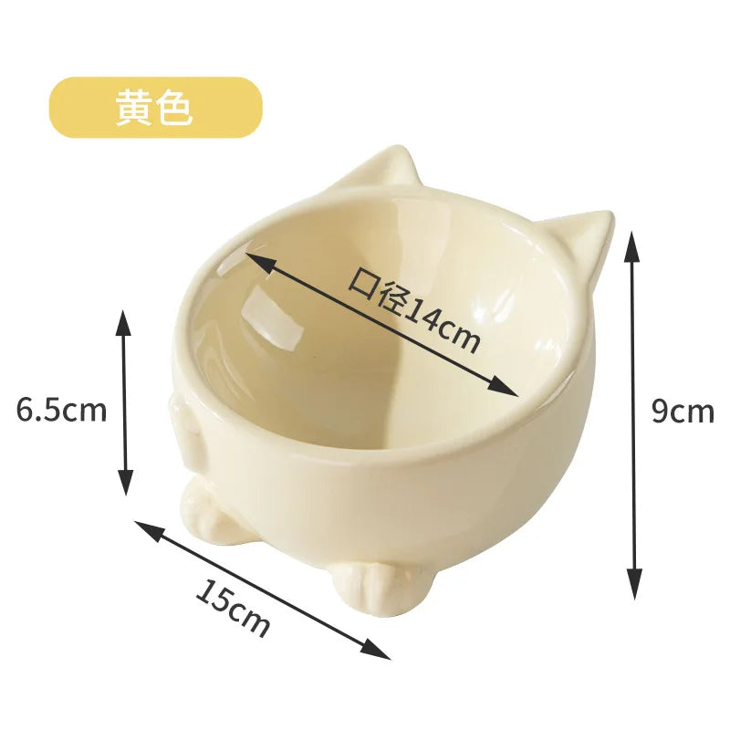 Ceramic Cat Bowl Cervical High Footed Dog Bowl Cat Drinking Water Protection Basin Pet Supplies Neck Protection Pet Bowl