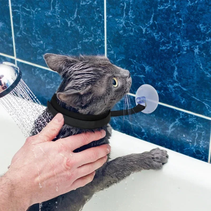 1x Pet Shower Fixed Collar Cat Dog Beauty Bath Traction Belt Suction Cup Fixed Adjustable Necklace Pet Kitten Restraint Supplies