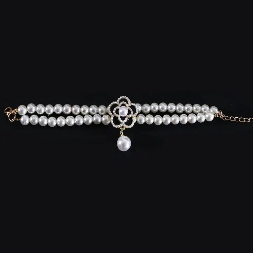 Pet Accessories Double Layer Pearl Pet Necklace Sweet Flower Pendant Cat Neck Chain Adjustable Pet Pearl Collar For Cats Puppy