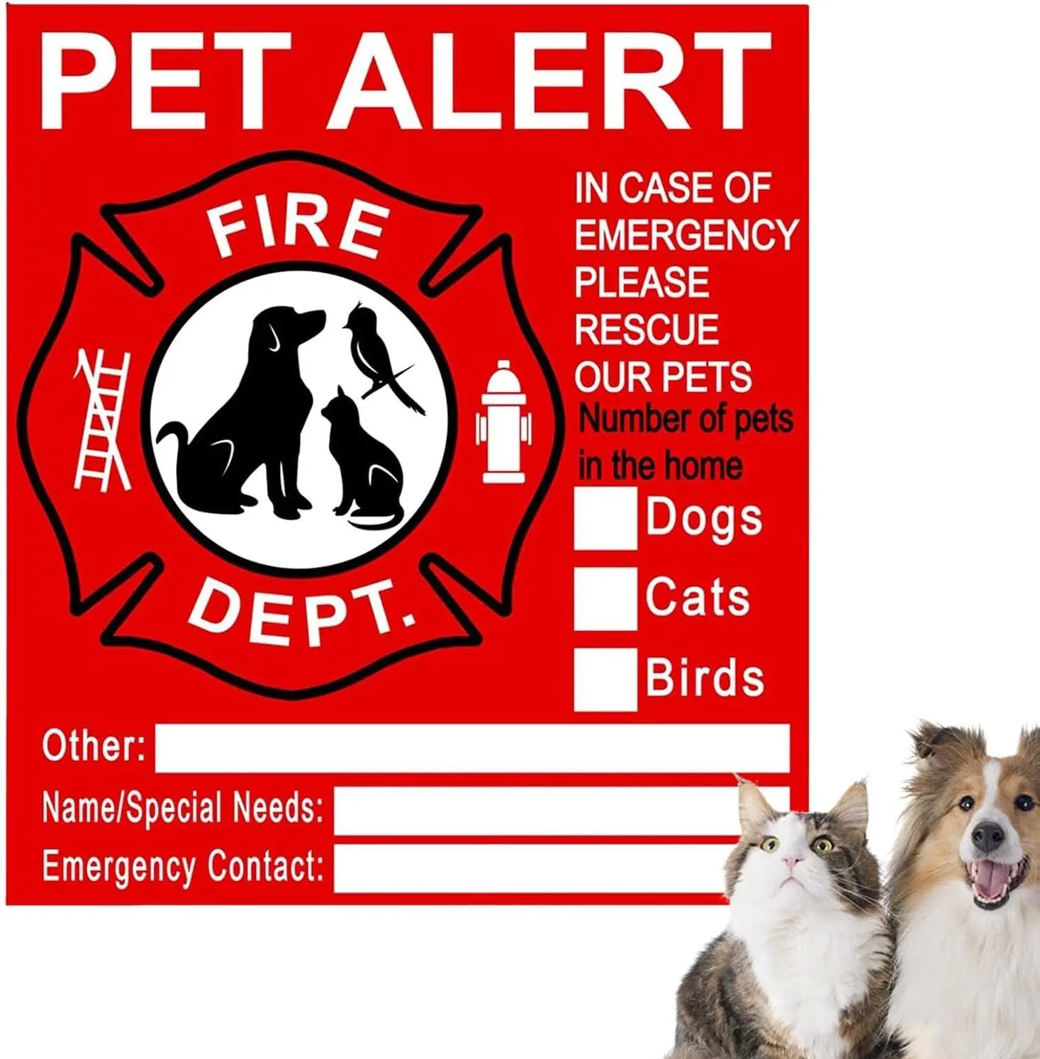 Pet Alert Stickers Static Cling Window Decals Emergency Pets Rescue Sign - NO Adhesive, Removable, UV Resistant