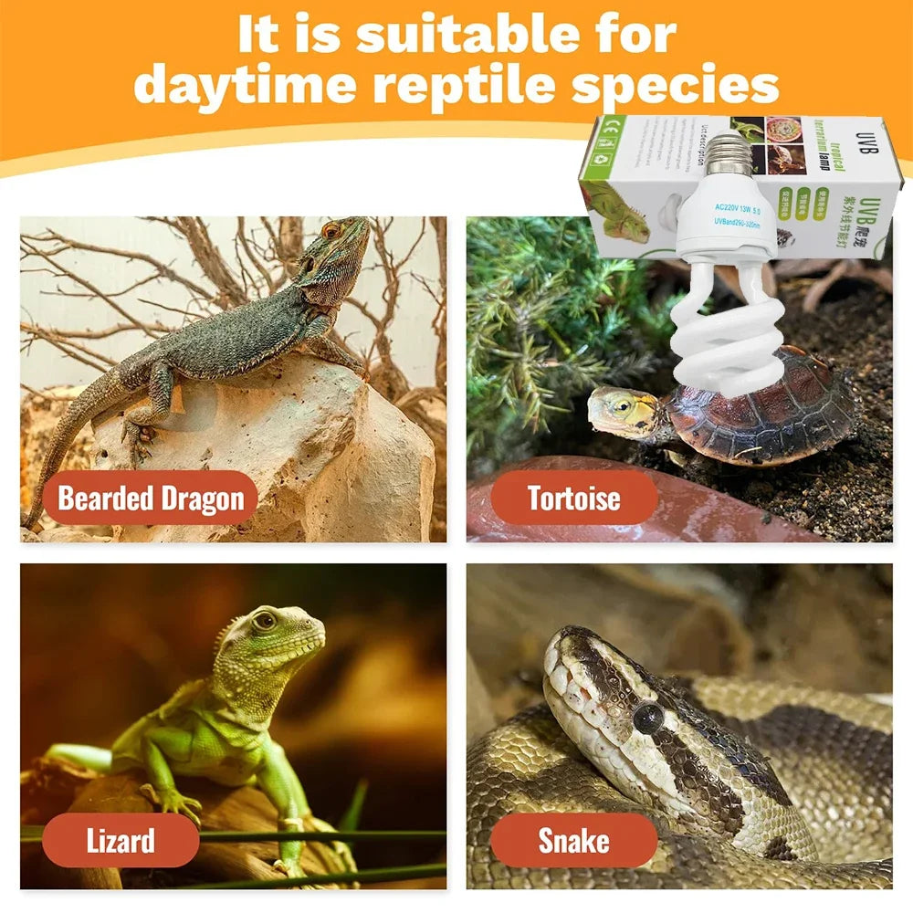 5.0/10.0/15.0 UVB Reptile Heating Lamp Lizard Calcium Supplement Lamp Energy Saving Light Bulb for Turtle Terrarium 110V/220V