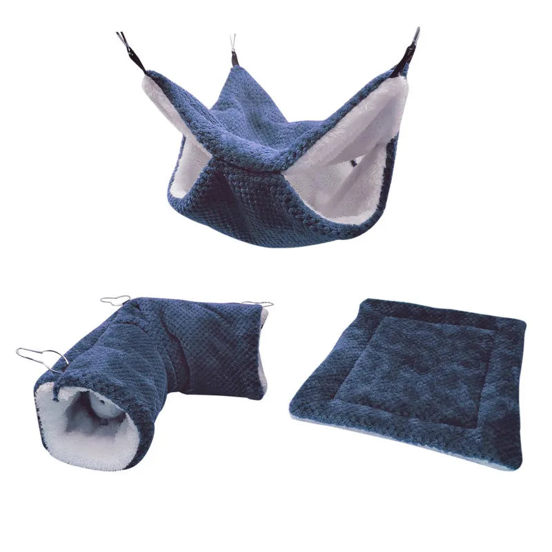 3pcs Hamster Hammock Tunnel Cushion Plush Hanging Cave Hut Winter Warm House Small Animals Hideaway for Guinea Pigs Sugar Glider