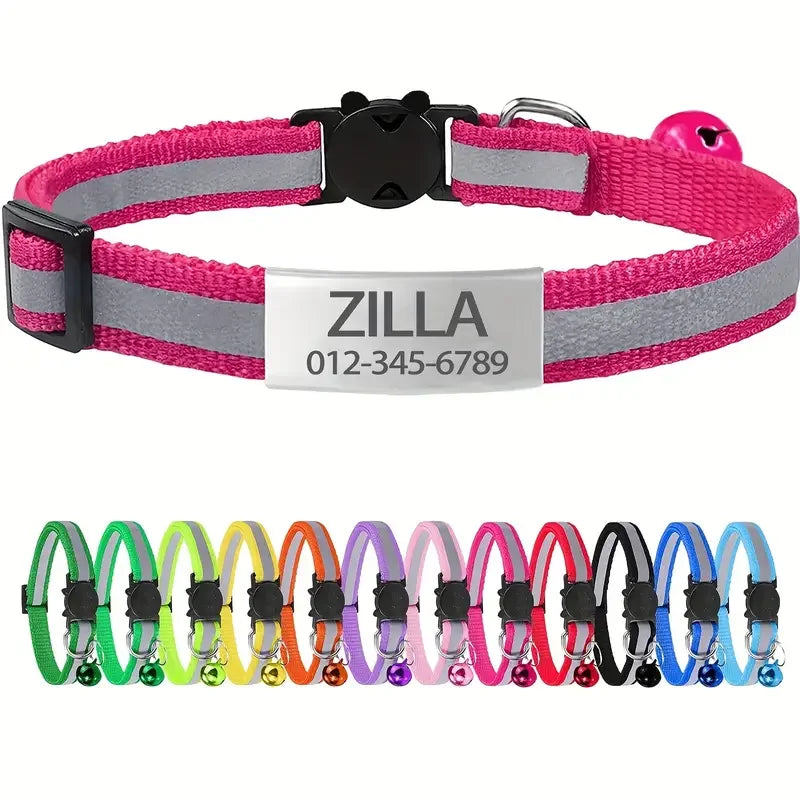 Personalized Free Engraving Reflective Cat Safety Buckle Collar Adjustable Custom ID tag Nylon Puppy Kittens Necklace