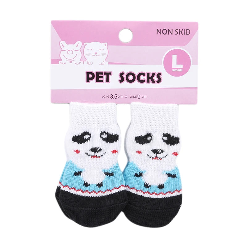 4Pcs Cute Pet Dog Socks with Print Anti-Slip Cats Puppy Shoes Paw Protector Products for Small Breeds Spitz York Dogs Chihuahua