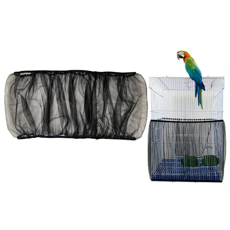 Adjustable Bird Cage Net Cover Birdcage Seed Feather Catcher Soft Skirt Guard Birdcage Nylon Mesh Netting for Round Square Cages
