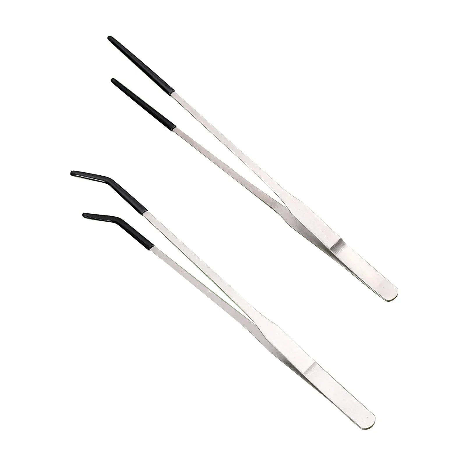 2pcs Bent Tip Tweezers For Crafts Stainless Steel Straight And Curved Nippers Tweezers Feeding Tongs For Reptile Lizards Spider