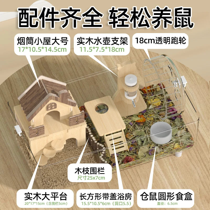 ‌Large Transparent Hamster Cage 2Layer Luxury Villa with Extra Space Cheap Dwarf Syrian Habitat Acrylic House for Golden Hamster