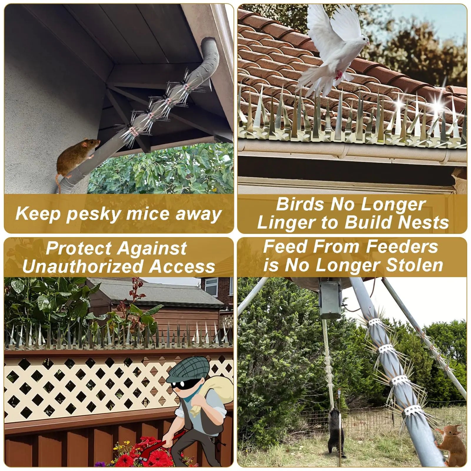 Bird Spikes, for Outdoor Pigeons and Other Small Birds, Arbitrary Bending and Winding Properties, Avoided Animal Climbing Fences