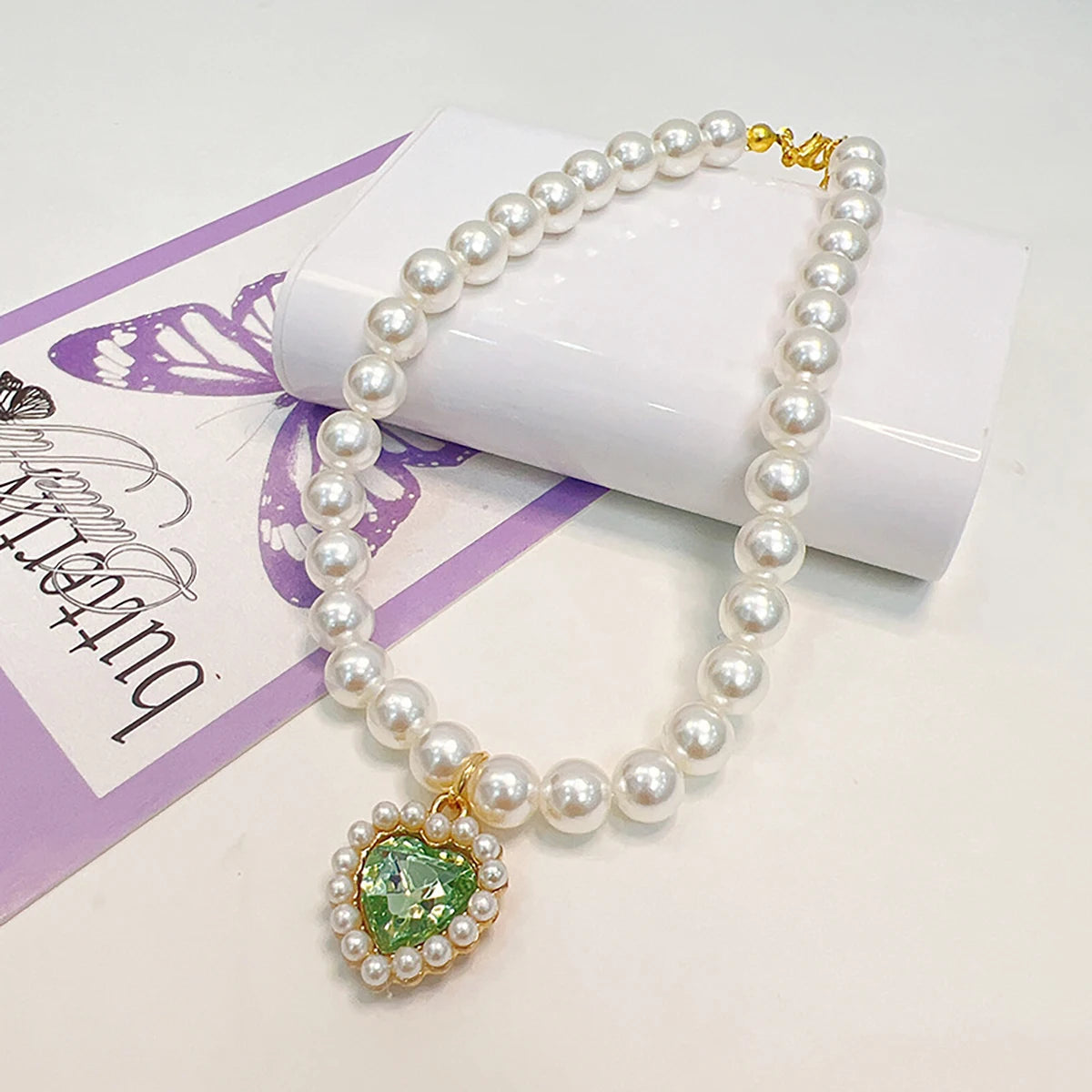 Luxury Pearl Pet Collar Pet Cat Dog Collar Love Pendant Pet Supplies Love Crystal Collar Kitten Collar Cat Necklace