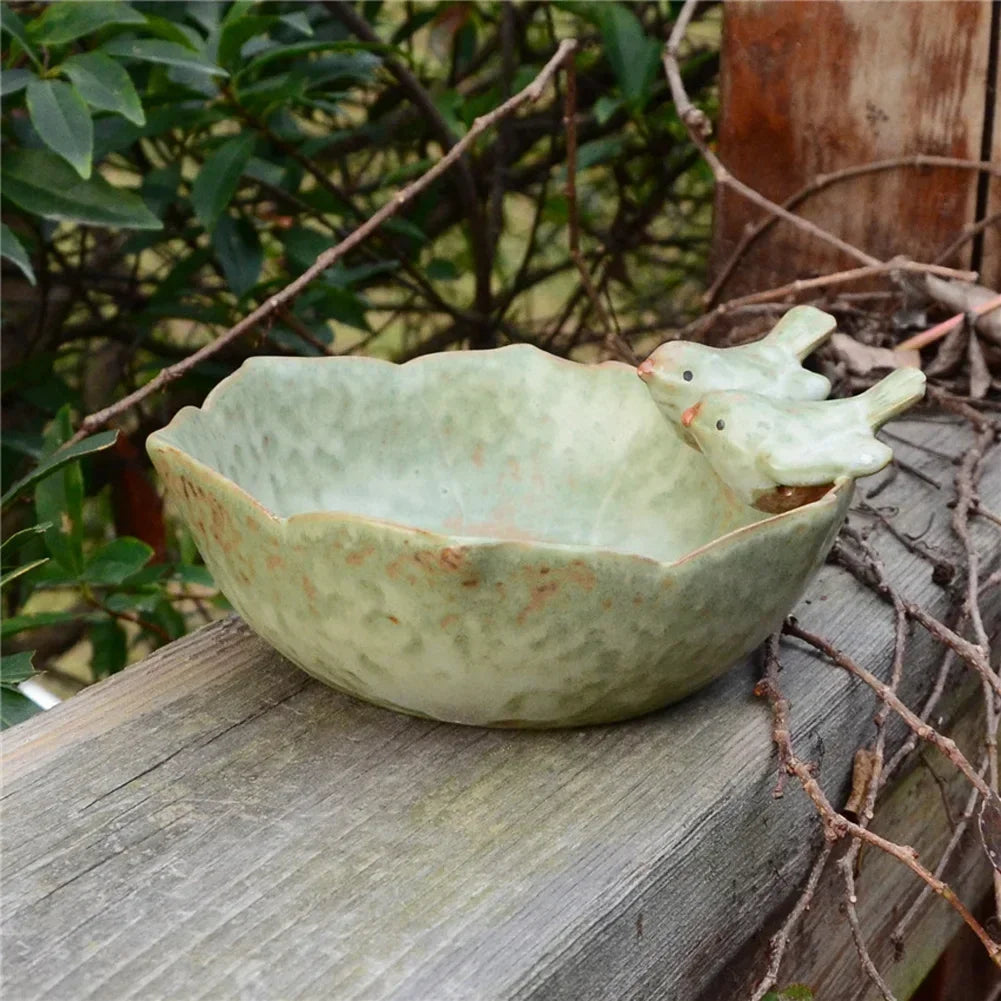 Ceramic Birdbath Bowl Bird Feeder Food Holder Container Bird Feeding Tray for Outdoor Garden Courtyard Decoration Bird Feeder