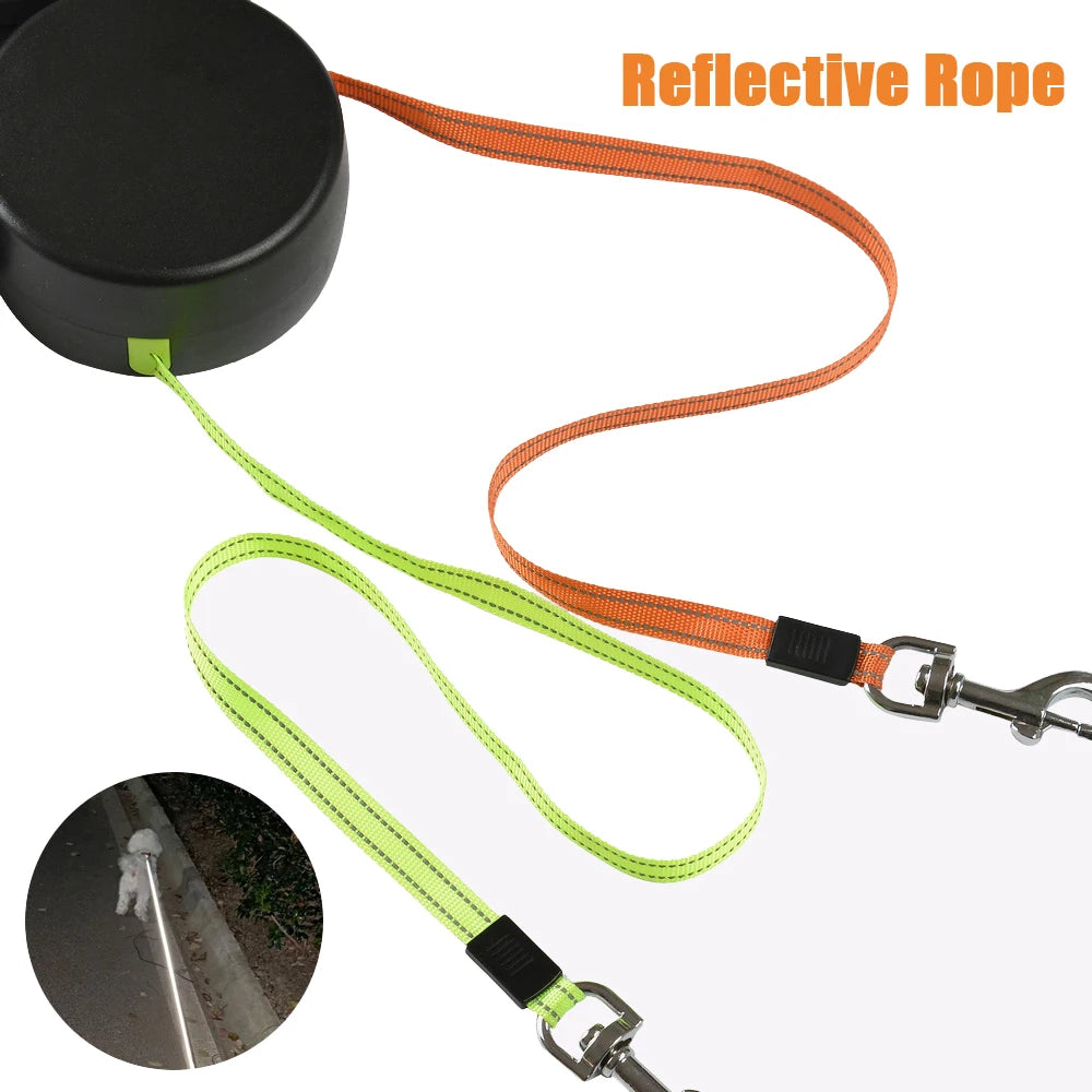 Retractable Dog Leash With Flashlight And Bag Box Outdoor No Tangle Double Pet Leashes For Two Dogs Cats Chihuahua Traction Rope