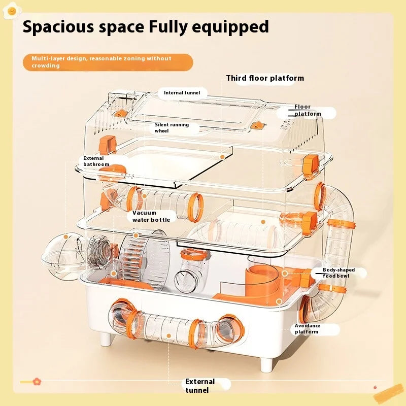 Hamster Cage Large Luxury Villa Supplies Three-layer Acrylic Panoramic Transparent Golden Bear Special Nest