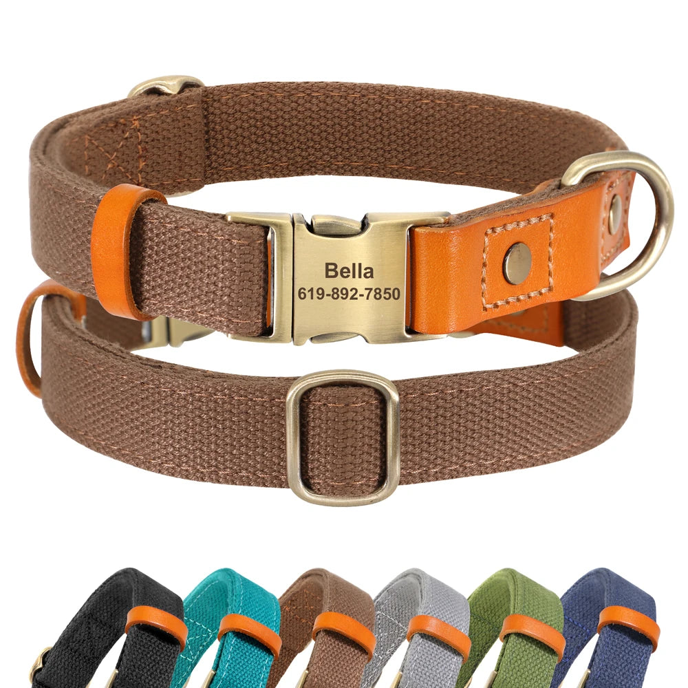 Custom Nylon Dog Collar Durable PU Leather Dog Collars Necklace Personalized Pet ID Collars for Small Medium Large Dogs Party