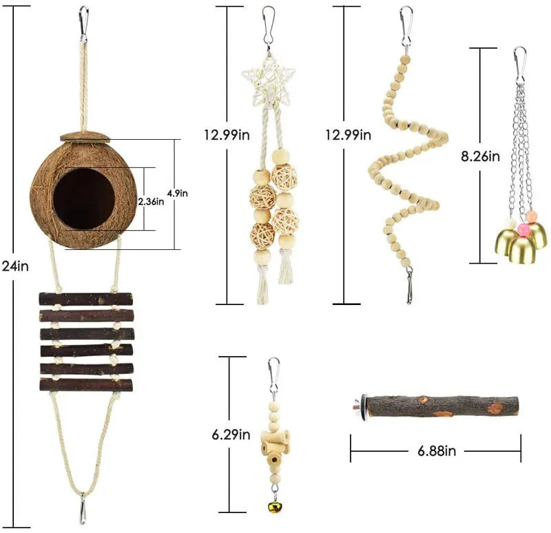 Bird Toy Set Coconut Bird Nest Vine Ball Station Bird Supplies Kits Parrot Bite Toys 6-piece Set