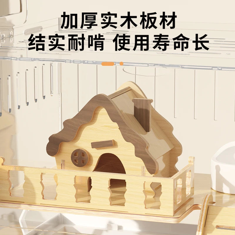 ‌Large Acrylic Hamster Cage - Transparent Luxury Villa Habitat for Golden Hamster Easy Clean Small Animal House with Accessories