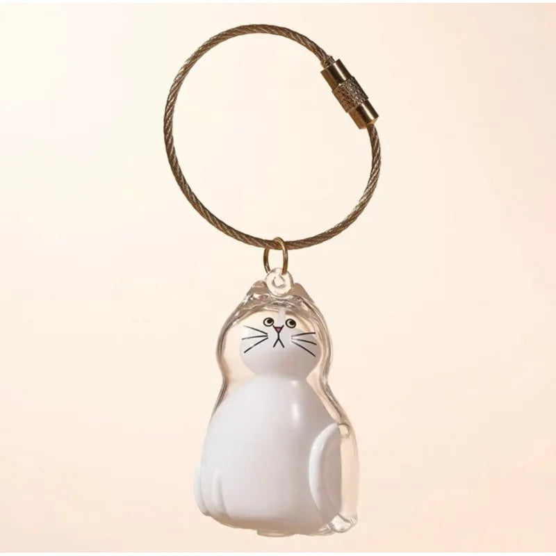Kawaii Memorial Cat Hair Keychain - Portable Pet Fur Storage Container, Cute Cat Shaped DIY Keepsake for Ashes or Hair, Handmade