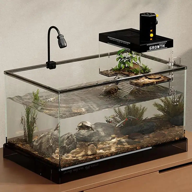 Over Tank Turtle Basking Land Aquatic Terrapin Enclosure Cage Pet Turtle Tank Basking Dock with Lid Reptile Resting Land