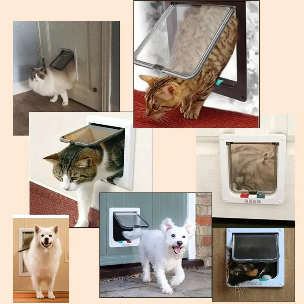 4 Way Lockable Dog & Cat Door,Pet Gate Allows Free Access in Both Directions,Flap Pet Gate Door,Cat door, Pet Safety Supplies