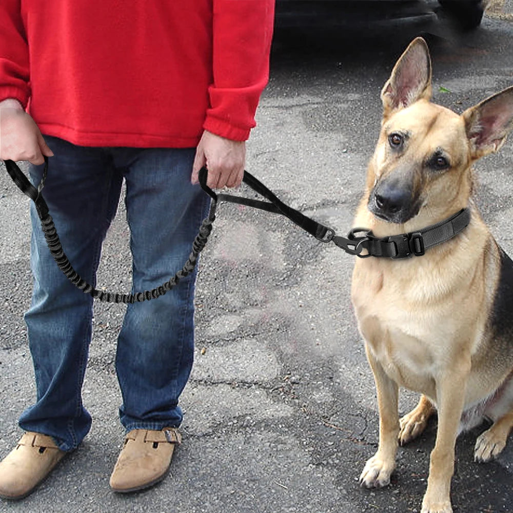 Durable Military Tactical Dog Collar Bungee Leash Set Pet Nylon Walking Training Collar For Medium Large Dogs German Shepard