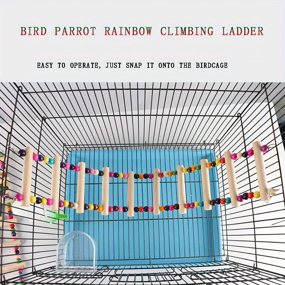 Bird Ladder Bridge 4/5/6/7/8-Step Climbing Swing Hanging Ring Chew And Climb Accessory for Small to Medium Birds Parrot Toy