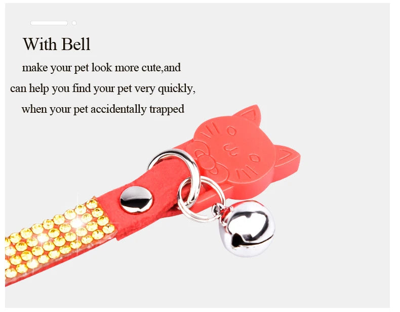 Small Cat Collar Rhinestone Breakaway Shiny Pet Goats Necklace Collier Chain Quick Release Safety Soft Suede Luxury for Kitten