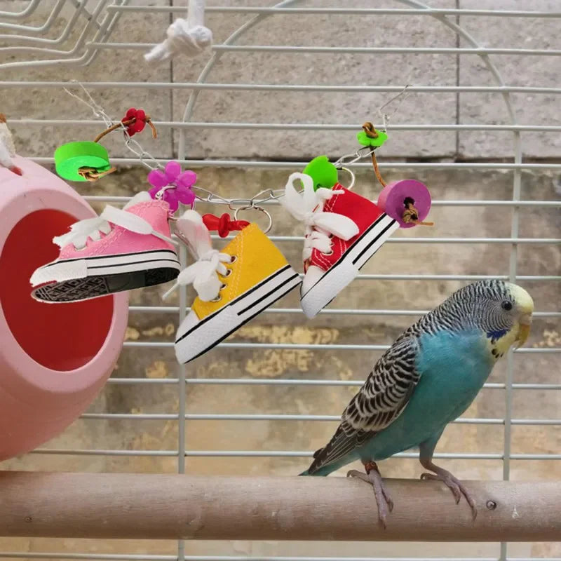 Bird Parrot Play Toys Birds Toys Mini Canvas Shoes Bite Decoration Hanging Cage Fun Craft Parrot Accessories Pet Items