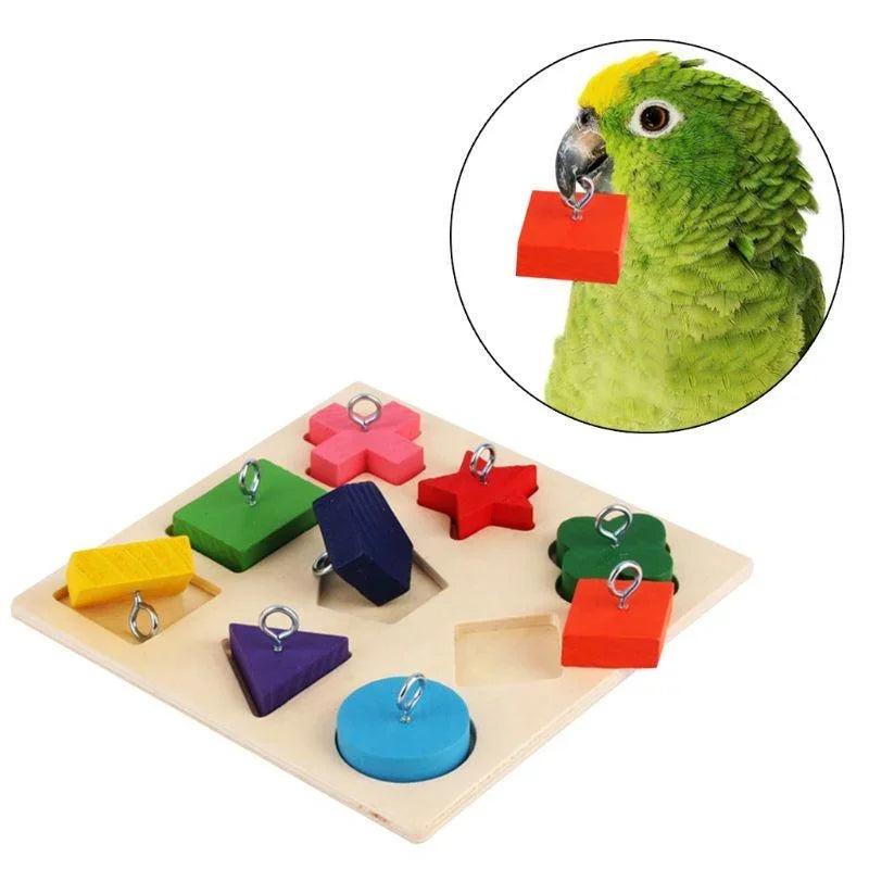 Parrot Educational Toys Parrot Interactive Training Toys Wooden Block Birds Puzzle Toy Bird Supplies