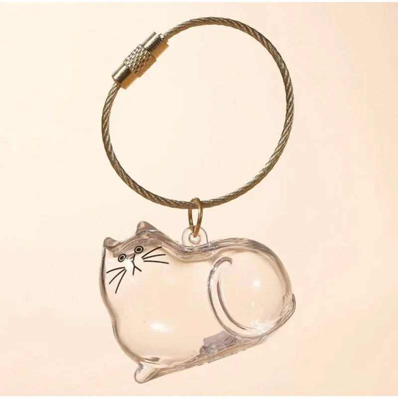 Kawaii Memorial Cat Hair Keychain - Portable Pet Fur Storage Container, Cute Cat Shaped DIY Keepsake for Ashes or Hair, Handmade
