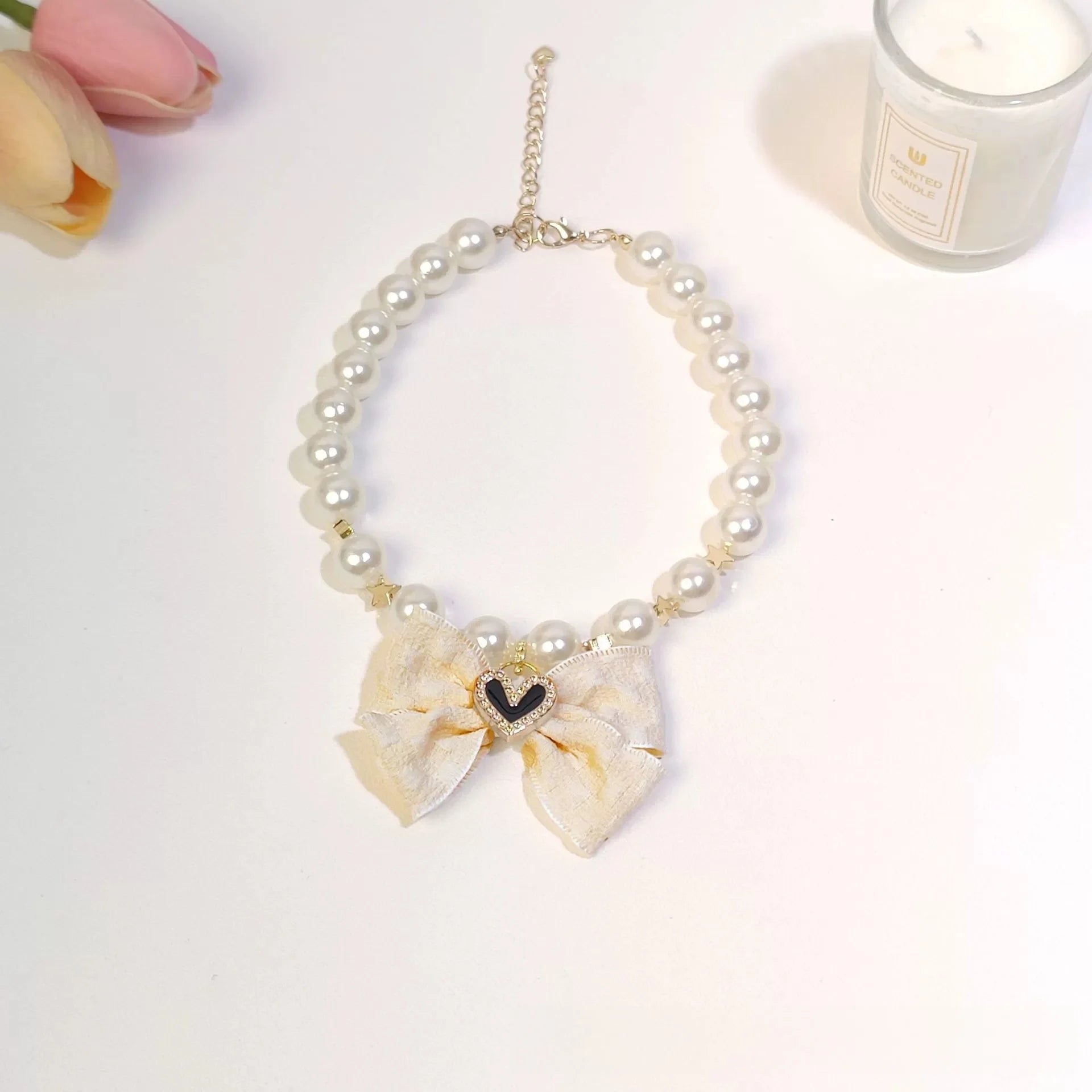 Cat Collar Decoration Pet Cute Exquisite Jewelry Kitten Adjustable Chain Cat Necklace High Simulation Pearls Pet Supplies