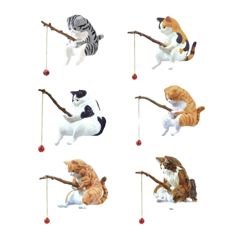 Fishing Cat Ornaments Aquarium Decoration Fish Landscaping Cartoon Cat Statue Mini Resin Figurine Home Decorations